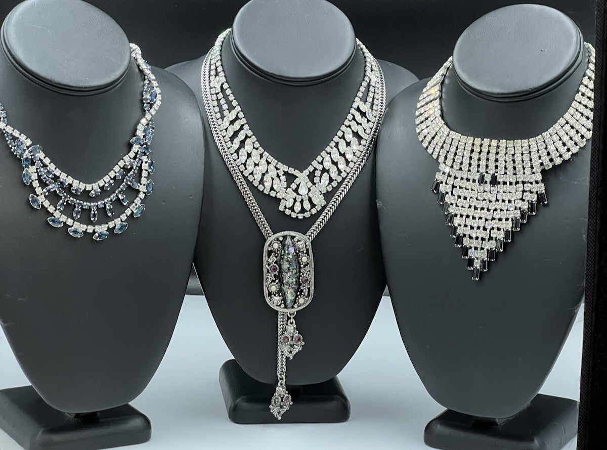 Vintage Rhinestone Necklace Lot, Bib & Statement, Signedf Kramer, Selro