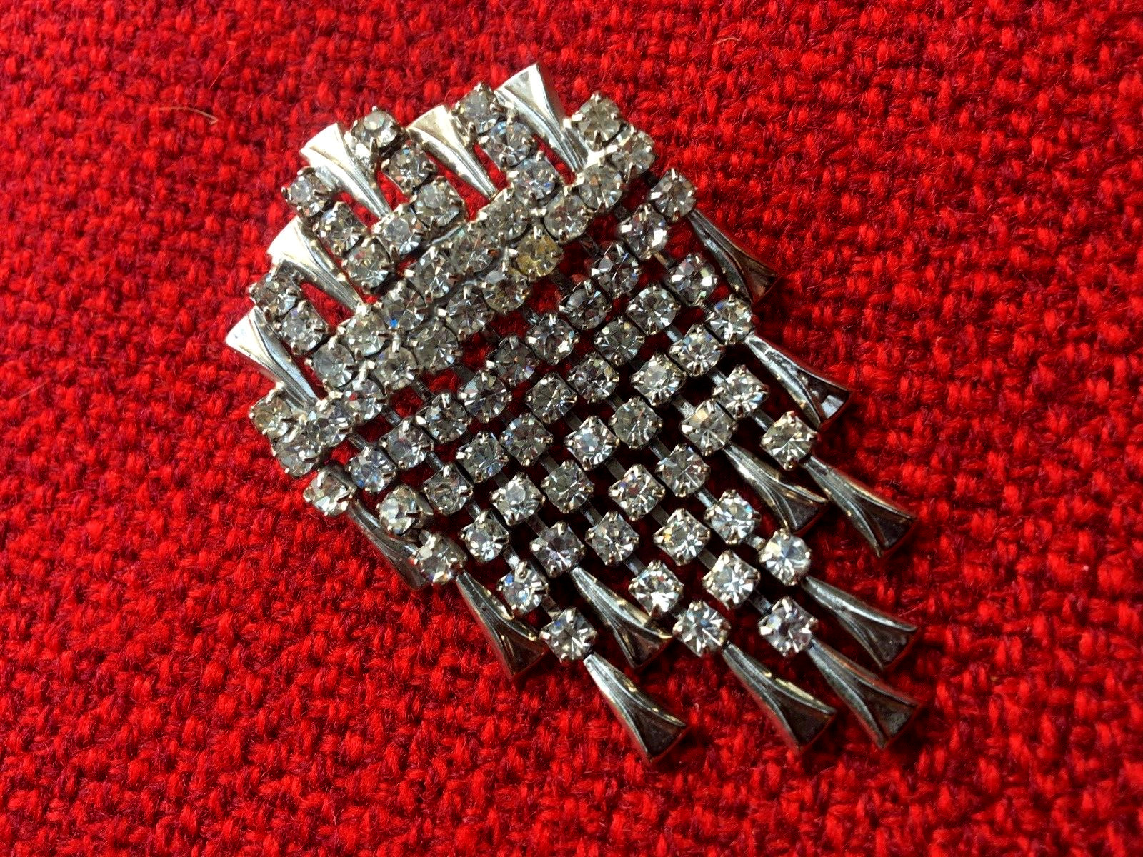 Vintage Brooch pin White stone glass 11 pendants USSR