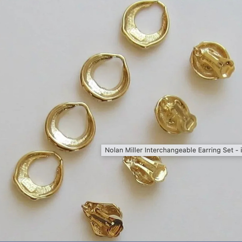 NOLAN MILLER Gold Plated Rhinestone & Bead Interchangeable CLIP Earring Set NEW