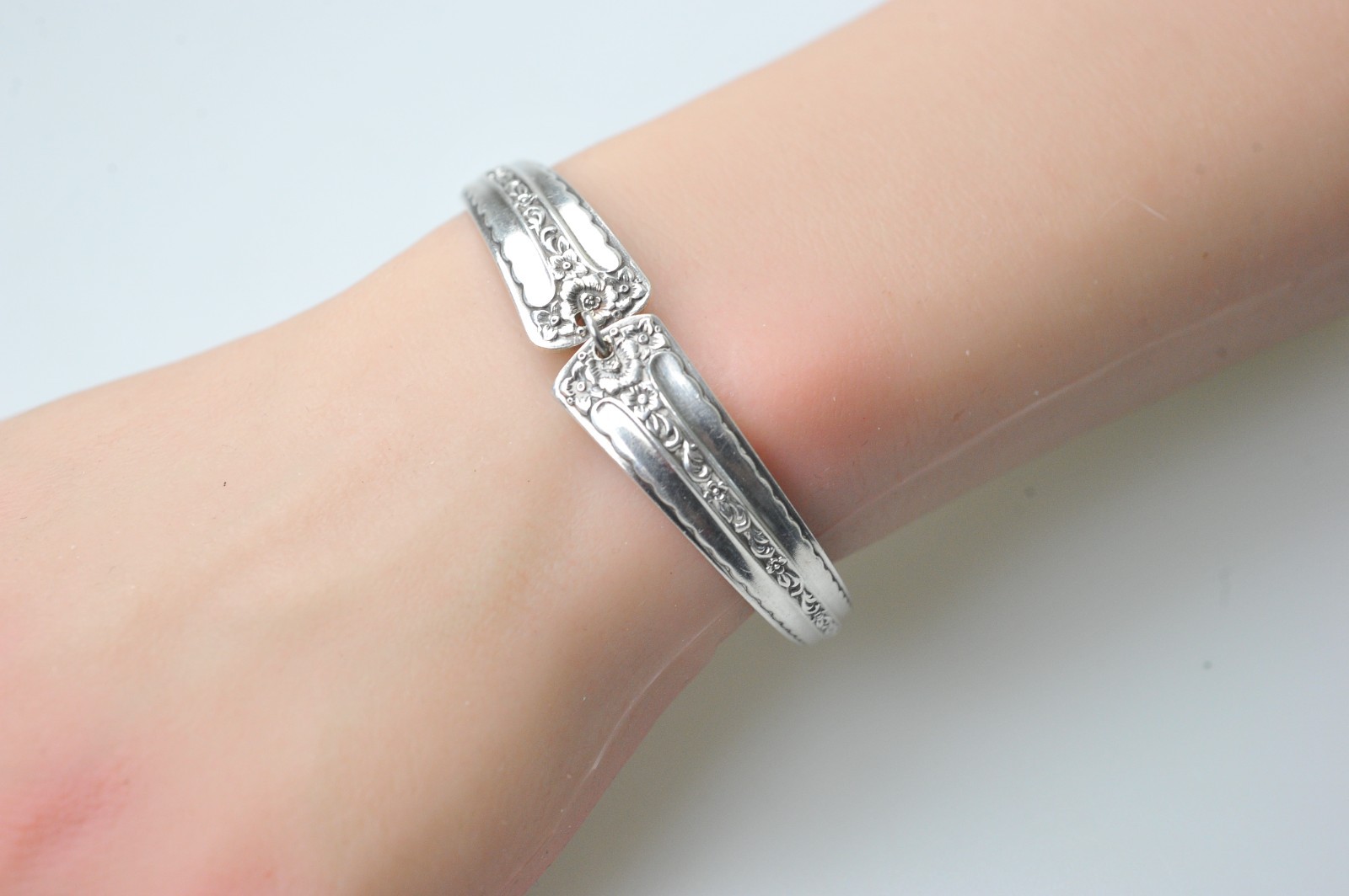Silver plate spoon bracelet victorian floral style hand made small AT15