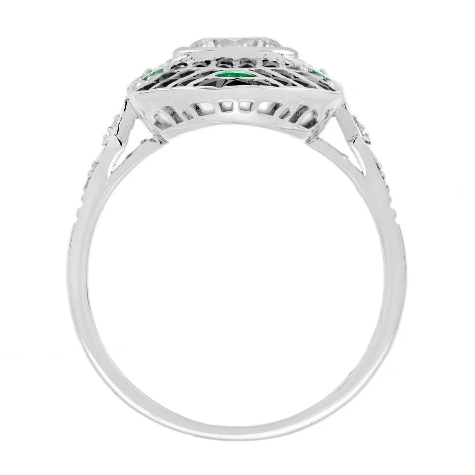 Vintage Art Deco Style Lab Created Diamond Engagement 14K White Gold Finish Ring