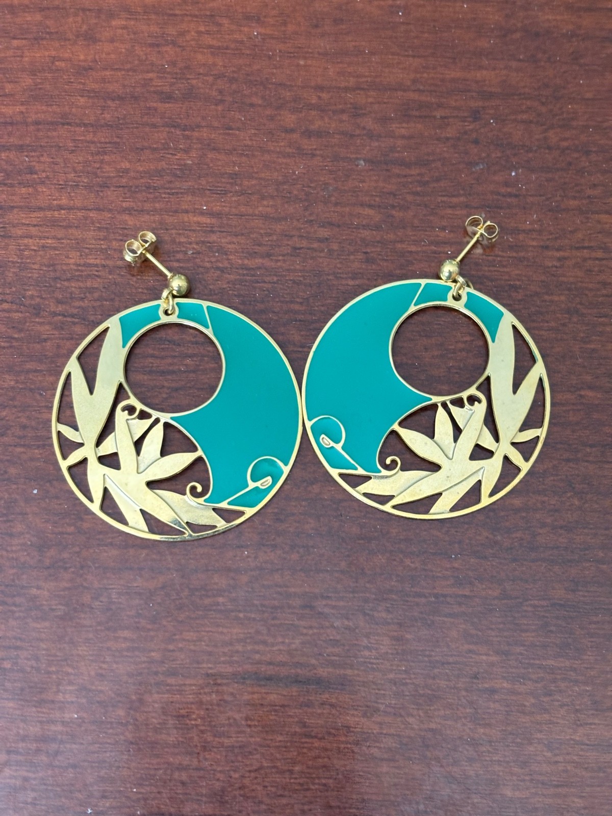 Berebi Green and Gold Tone Round Earrings