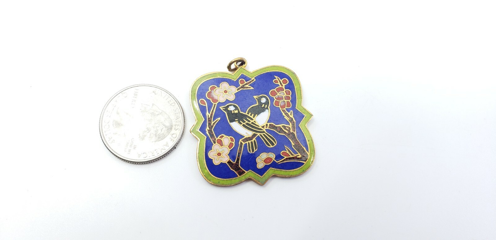 Vintage Enamel Birds on Cherry Tree Pendant for Necklace Gorgeous