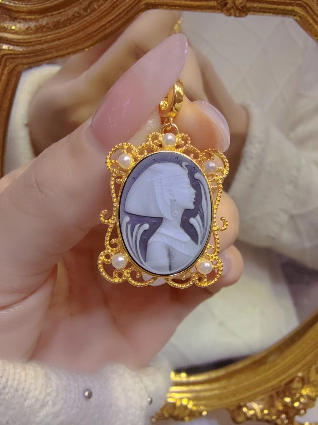 Antique style Cameo Pendant 925 Silver plated Vintage Necklace Estate Jewelry335