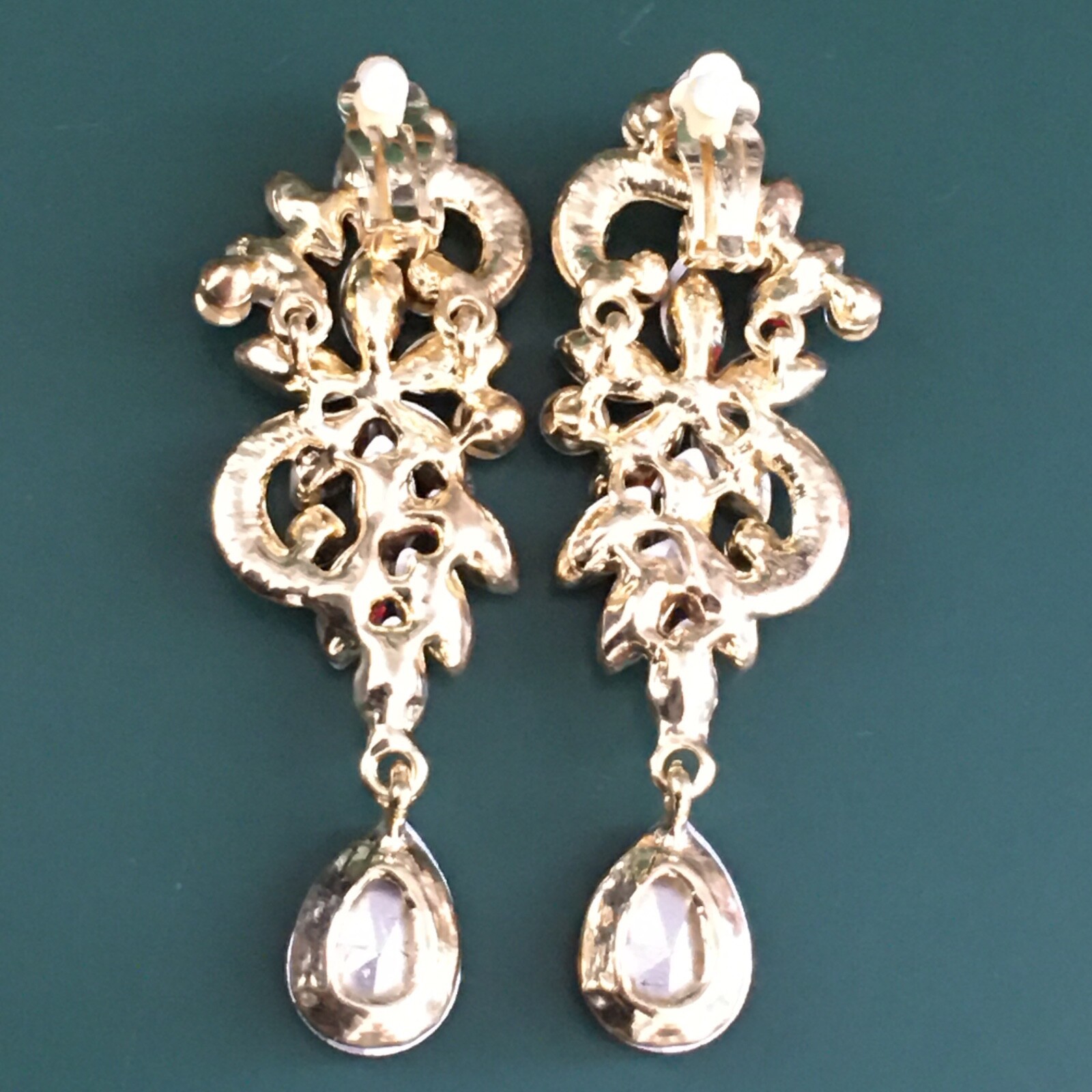 Red Rhinestone Statement Clip-On Earrings