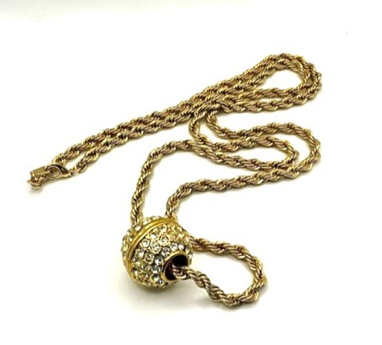 Vintage Rope Chain Necklace With Rhinestone Crystal Ball Pendant