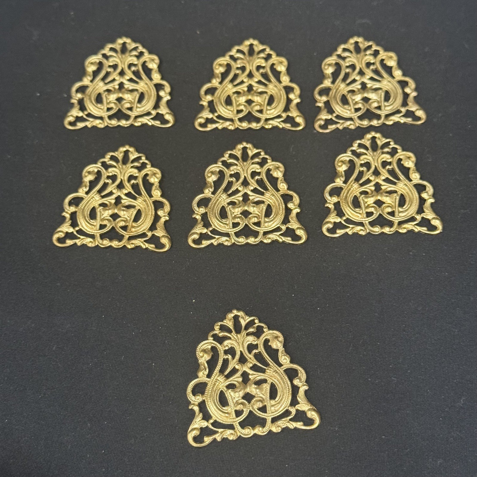 7 pcs Filigree Ornate Triangle 40mm Stamping Raw Brass DIY Metal Jewelry supplie