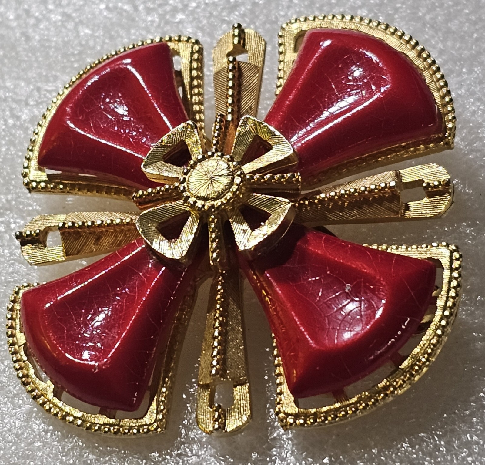 Vintage Red Cabochons Figural MALTESE Iron Cross Brooch