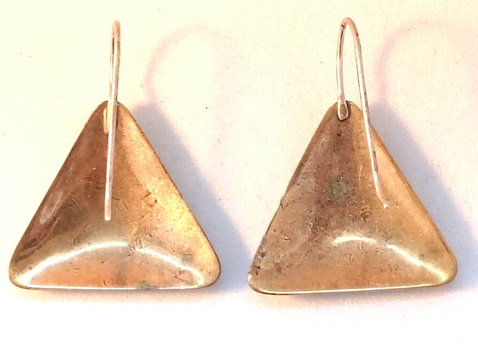 Vintage Artesian Metallic Copper Tone Triangular Shape Hook Earrings Good Cond.