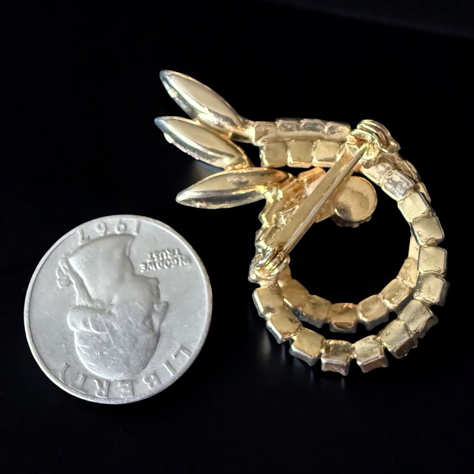Rhinestone Spiral Brooch Amber Clear Navette Mid Century Modern Vintage Pin