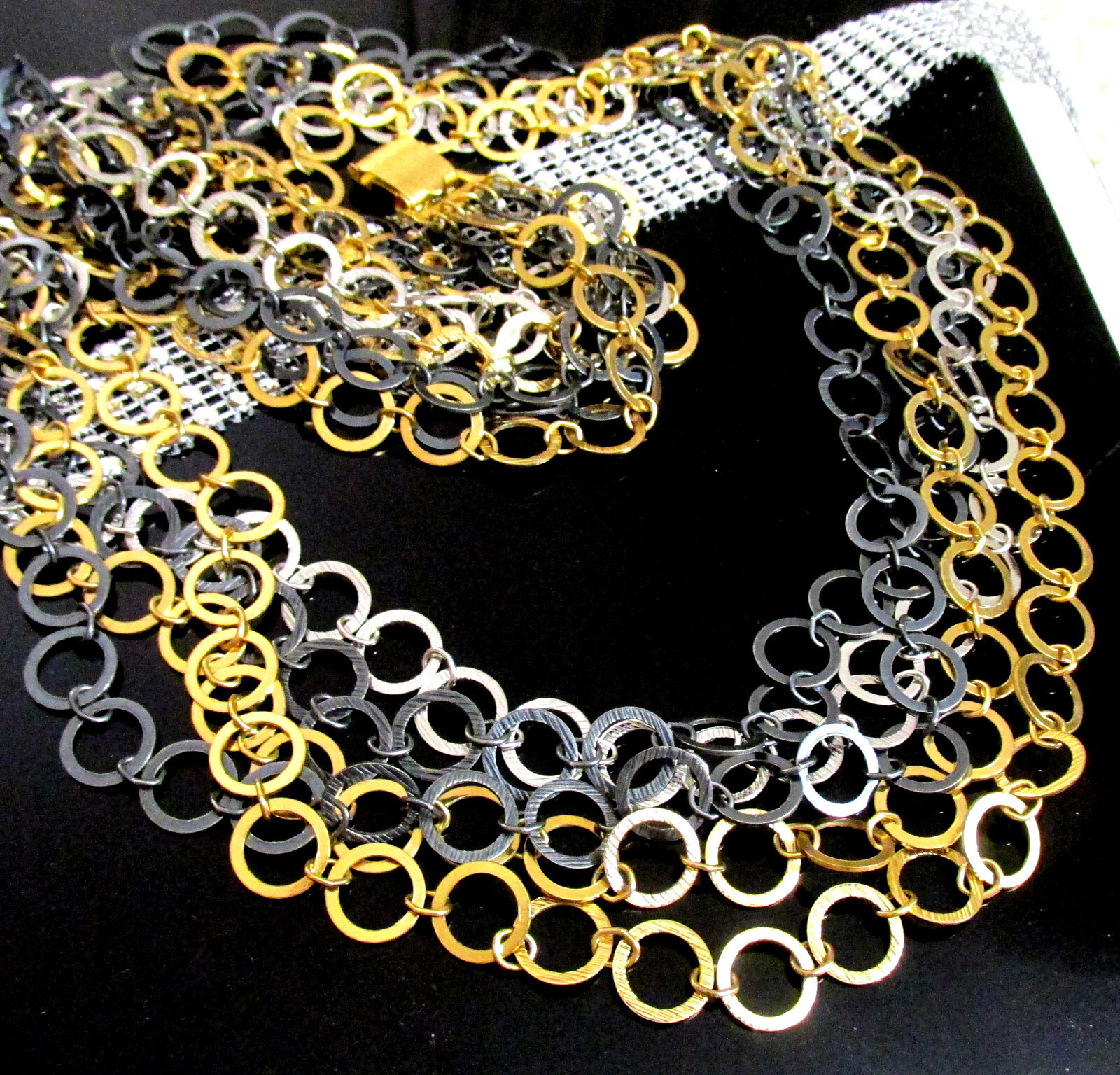 VTG RUNWAY NAPIER LUXE 36″ SWEEPING MULTICHAIN MIXED METAL NECKLACE MODERNIST