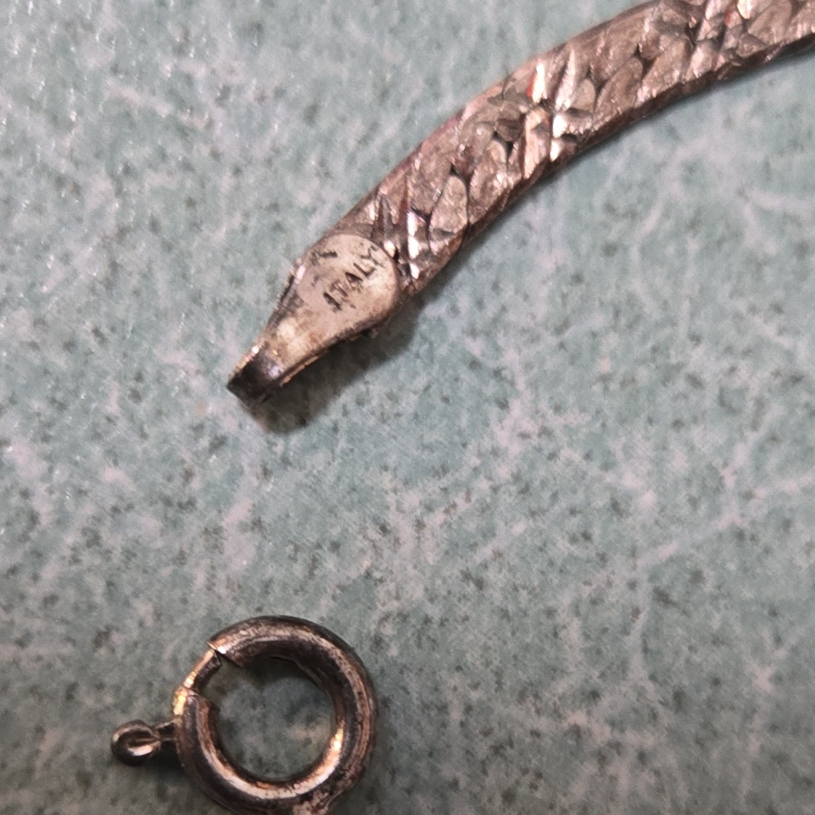 Signed 925 Sterling Silver Herringbone Chain Necklace, Spring Ring Closure