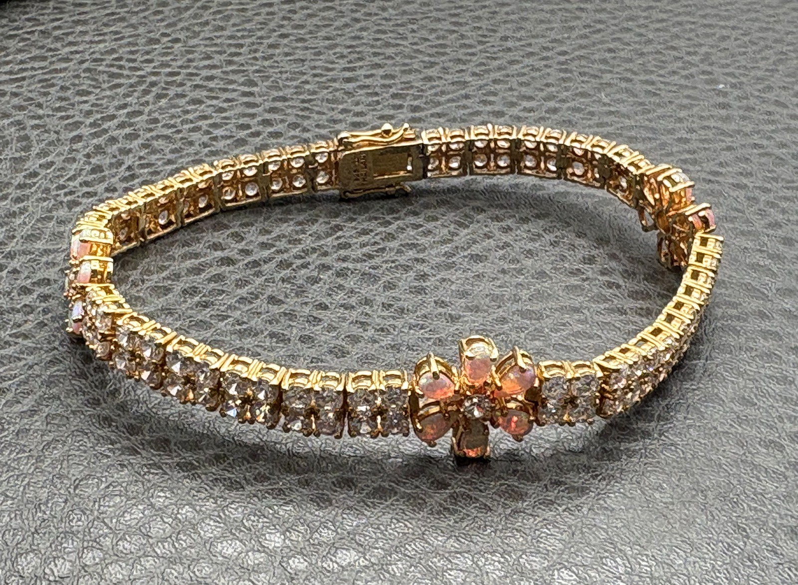 VTG Vermeil Sterling Silver 925 Opal & CZ Tennis Flower Boho Bracelet Floral 8”