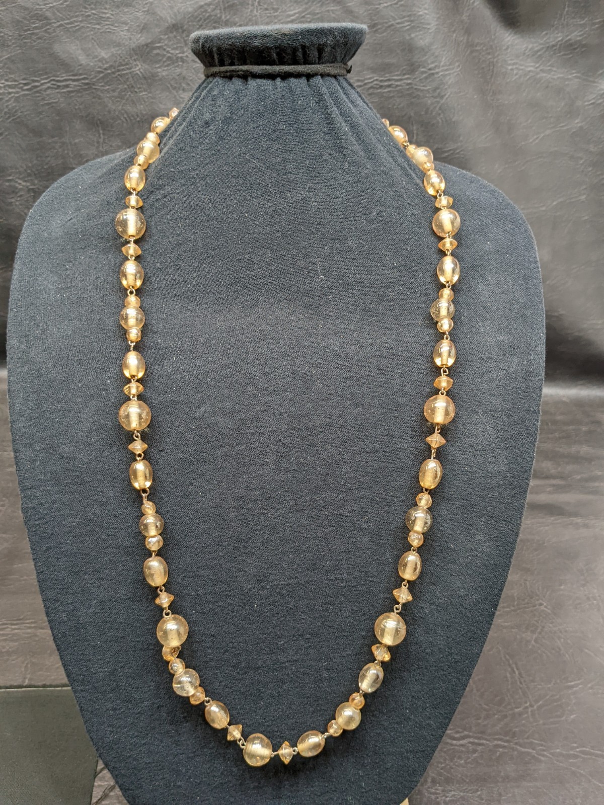 Vintage Champagne Glass Bead Necklace Chunky 70s 80s Gold Tone Long Retro ~34″