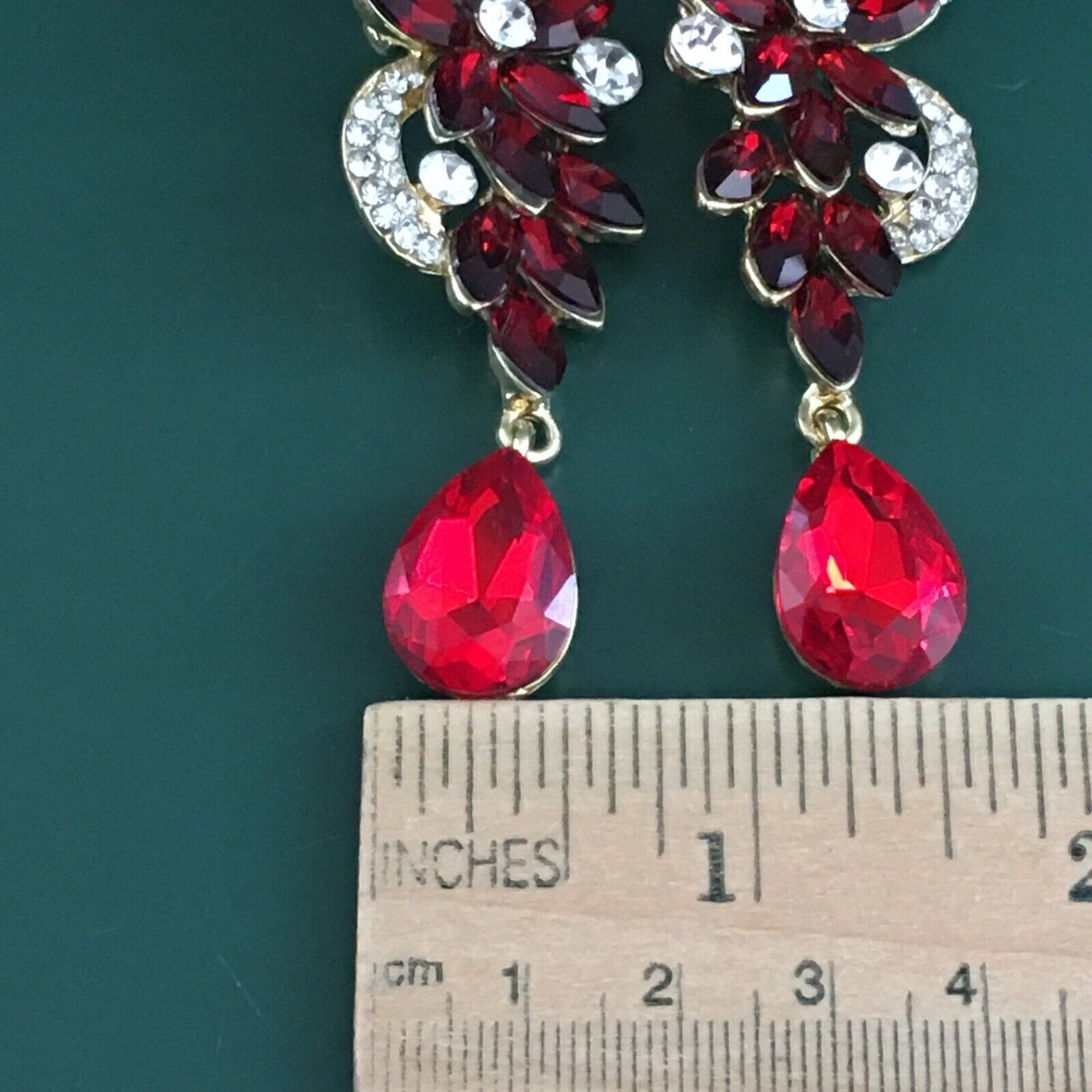 Red Rhinestone Statement Clip-On Earrings
