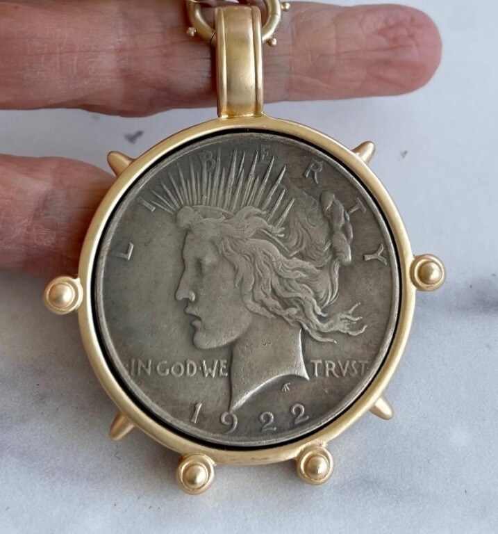 Dual Sided Statement large vintage coin pendant with chunky chain.