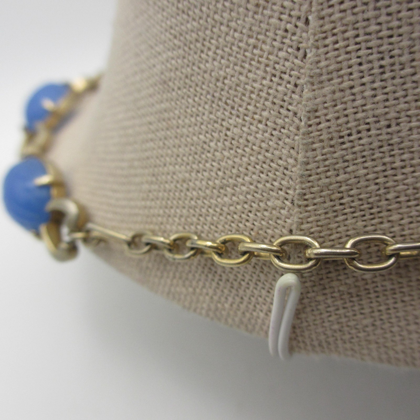 Vintage Scarab Necklace Egyptian Revival Blue Glass Gold Tone Choker 15 Inch