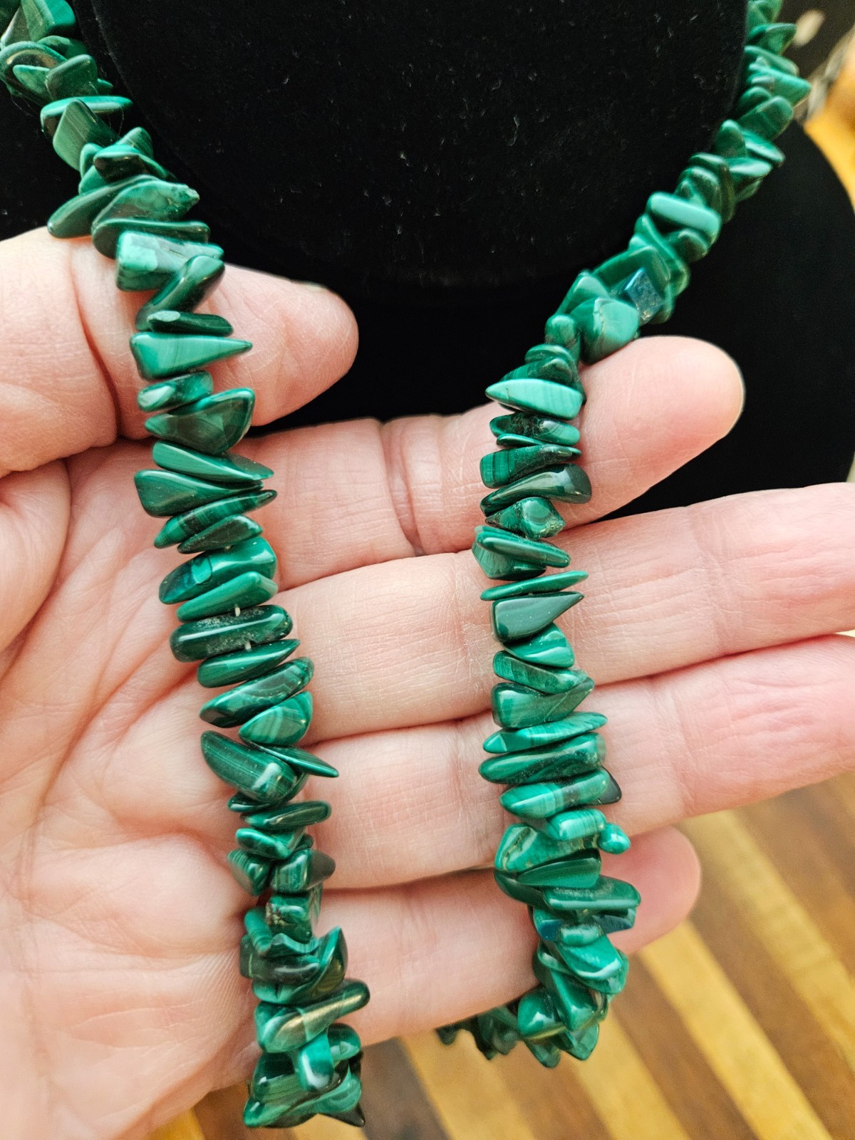 Vintage Malachite Chunks & Chips Nugget Necklace Screw Closure 25in 109gm