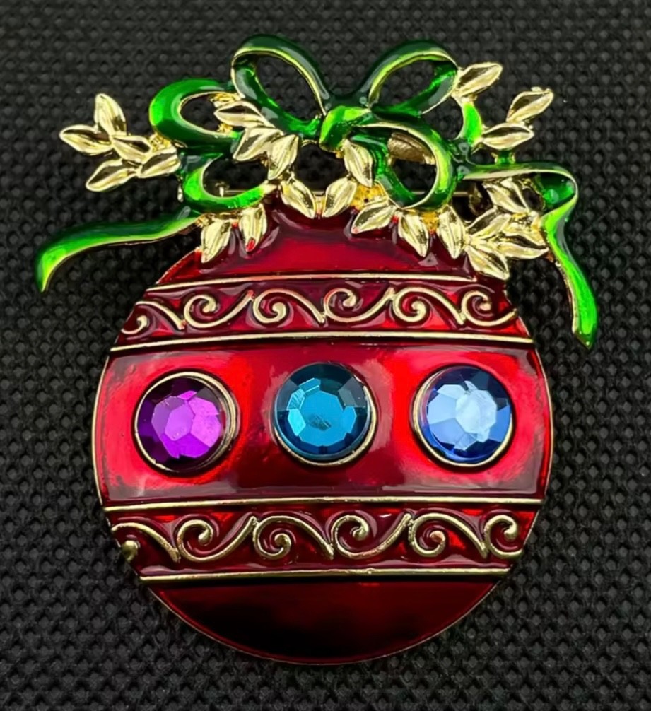 Christmas Red Ornament Brooch Box included