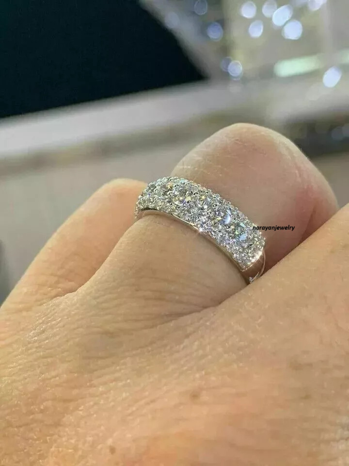 3Ct Round Cut Lab Created Diamond 925 Silver Eternity Wedding Bridal Band Ring