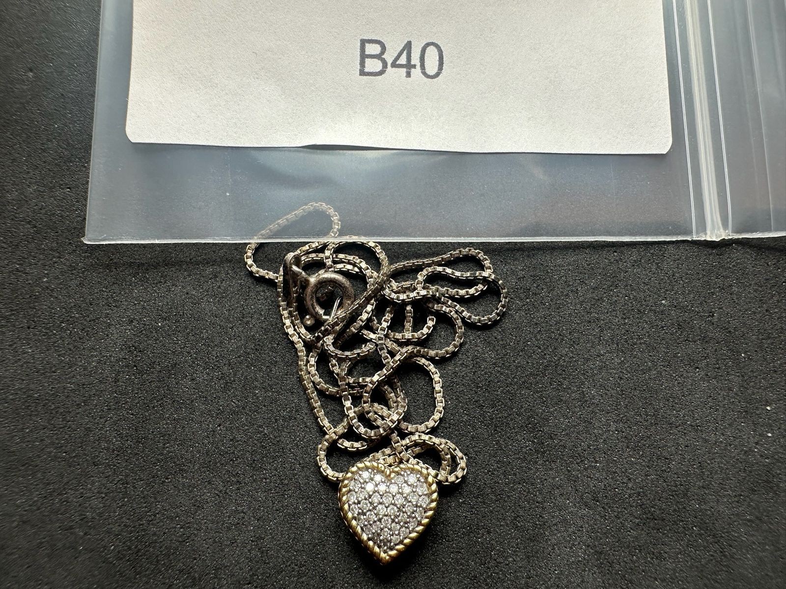 3.47g Vintage Sterling Silver 925 Heart Pave Sparkle Necklace 18 in M