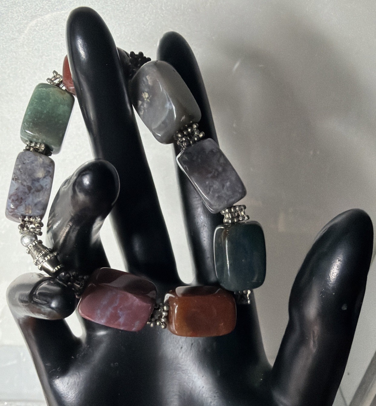 Multi Gemstone Bloodstone Quartz and Agate 7.5 Inch Bracelet