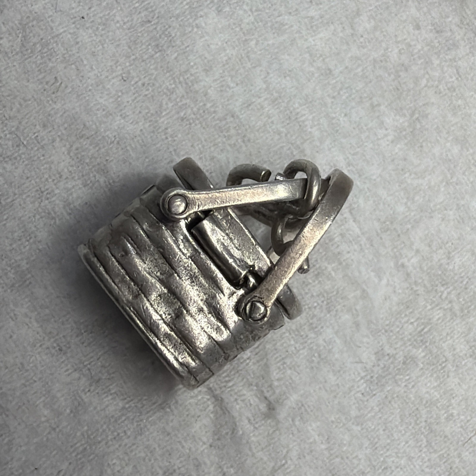 Antique 50’s Wells Sterling Silver 925 Rare Picnic Basket Charm Double Handle