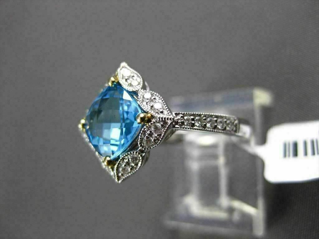 ESTATE 1.88CTW DIAMOND & AAA BLUE TOPAZ 14KT TWO TONE GOLD STAR FILIGREE RING