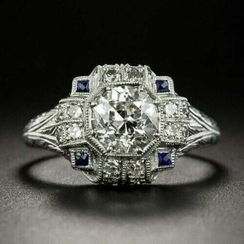 Art Deco Style 2Ct Round Lab Created Diamond Anniversary 14K White Gold FN Ring