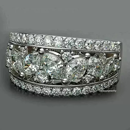 3Ct Marquise Cut Real Moissanite Men’s Wedding Band Ring 14K White Gold Plated