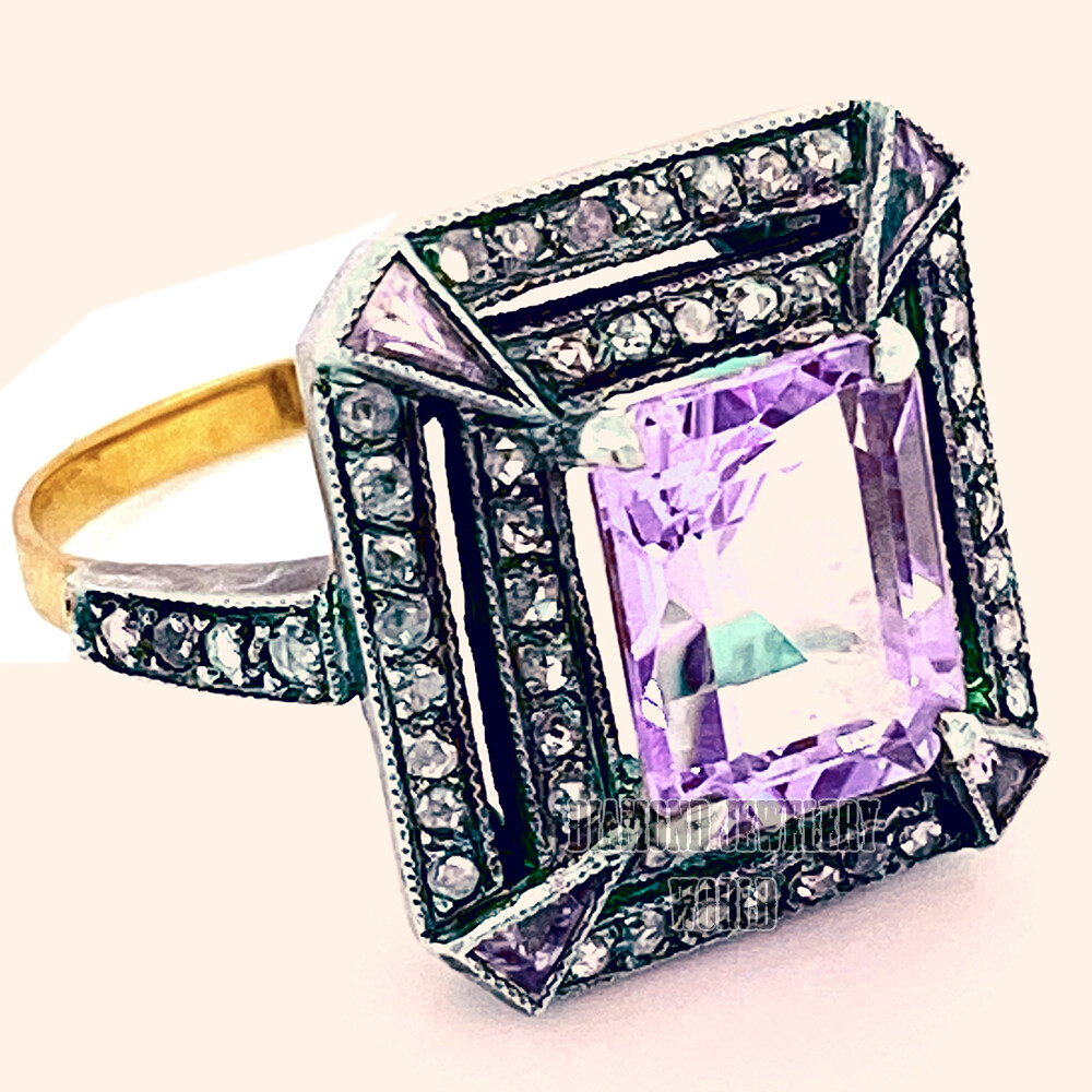 Gorgeous 1.88ctw Rose Cut Diamond Amethyst Studded Silver Victorian Ring Jewelry