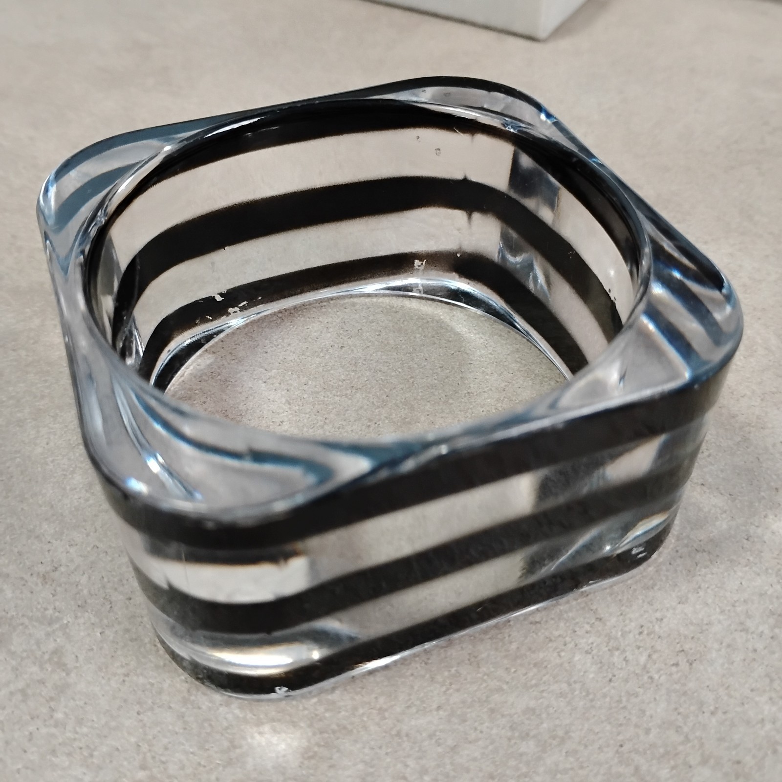 Vintage Clear Black Striped Chunky Square Bangle Bracelet Sz 8 Acrylic Plastic