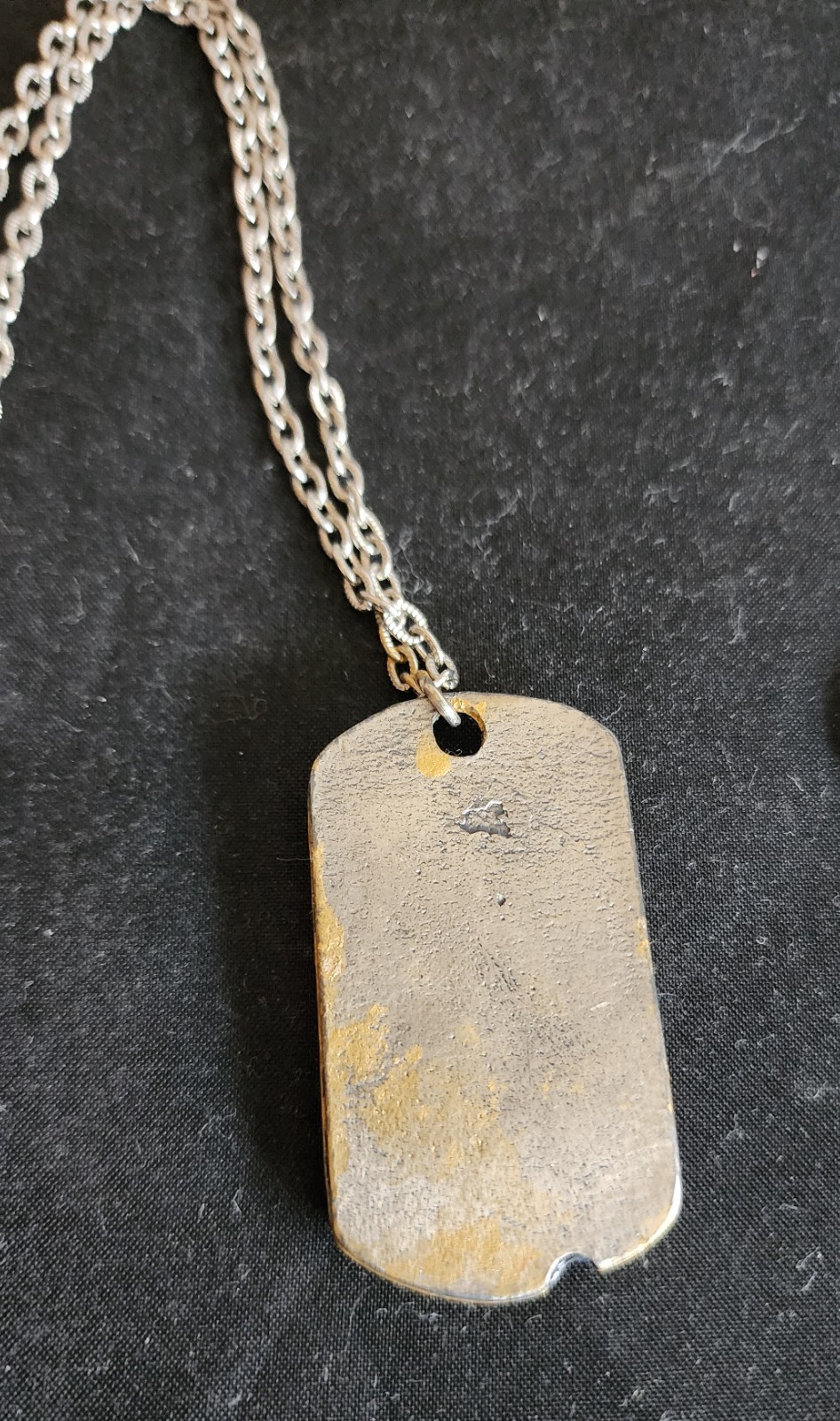 Vintage LOVE Dog Tag Pendant Necklace Pewter Painted in Gold Color