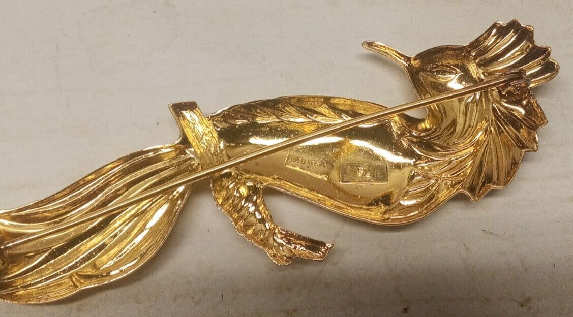 Vintage Signed 925 Italy SL Bird Gold Plated Brooch 2.75″ NOT Tested