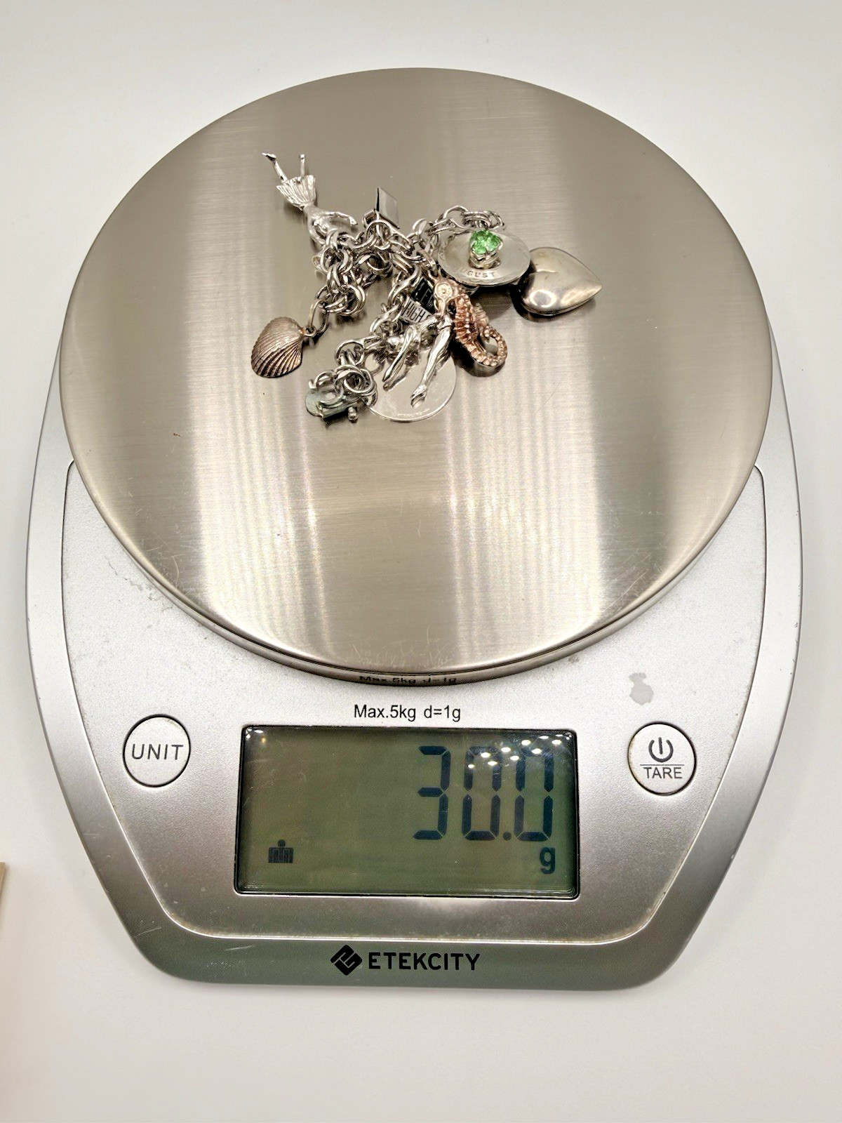 Sterling Silver Charm Bracelet Vintage Mixed Charms Heart Seahorse Cheer 30g U4