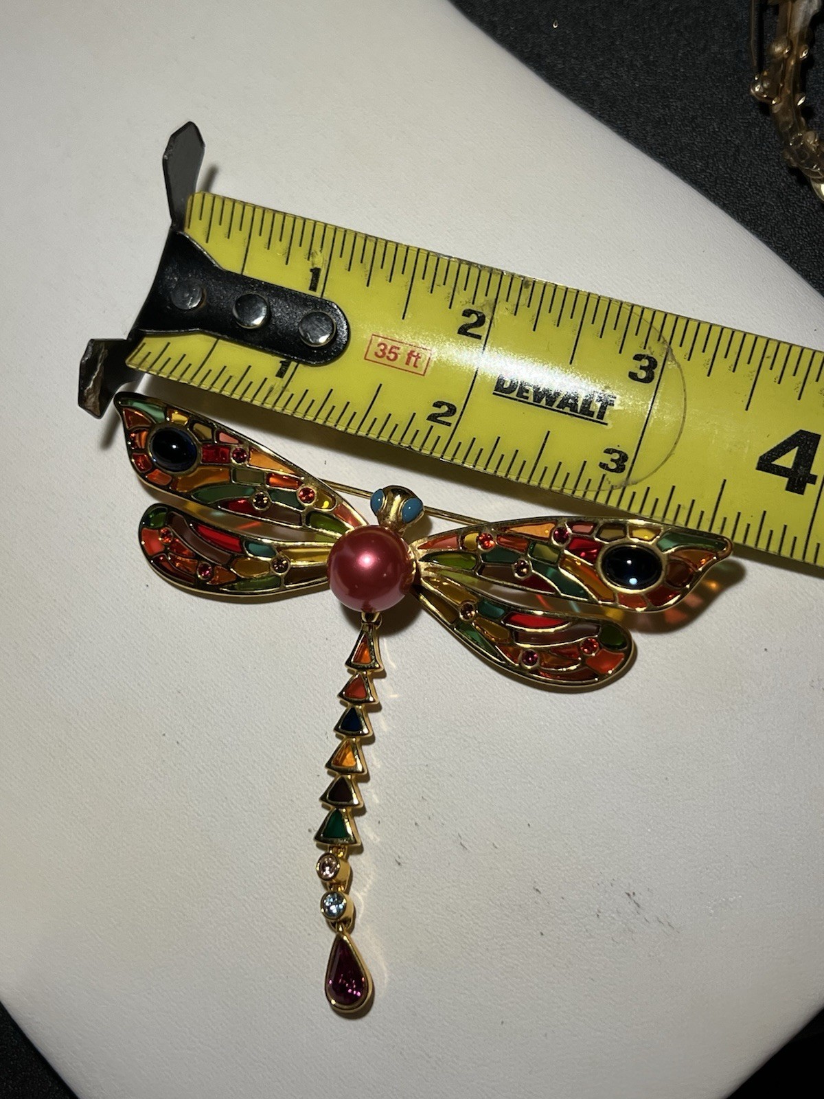 VTG Joan Rivers Stained Glass Crystal Plique-a-Jour Dragonfly Brooch Pin