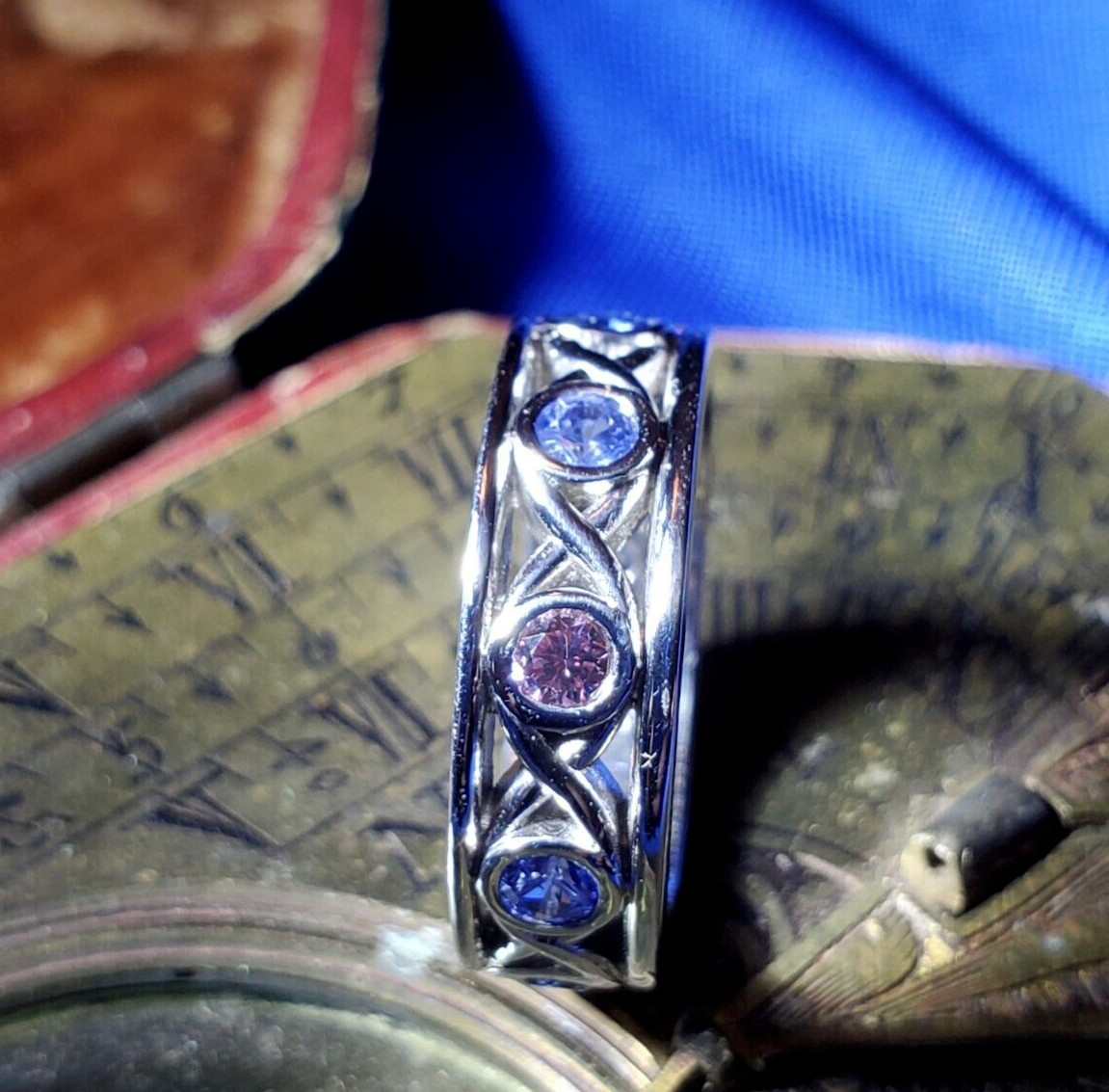 EARTH MINED NATURAL Color PINK DIAMOND Sapphire Band Deco PLATINUM Etenity Ring
