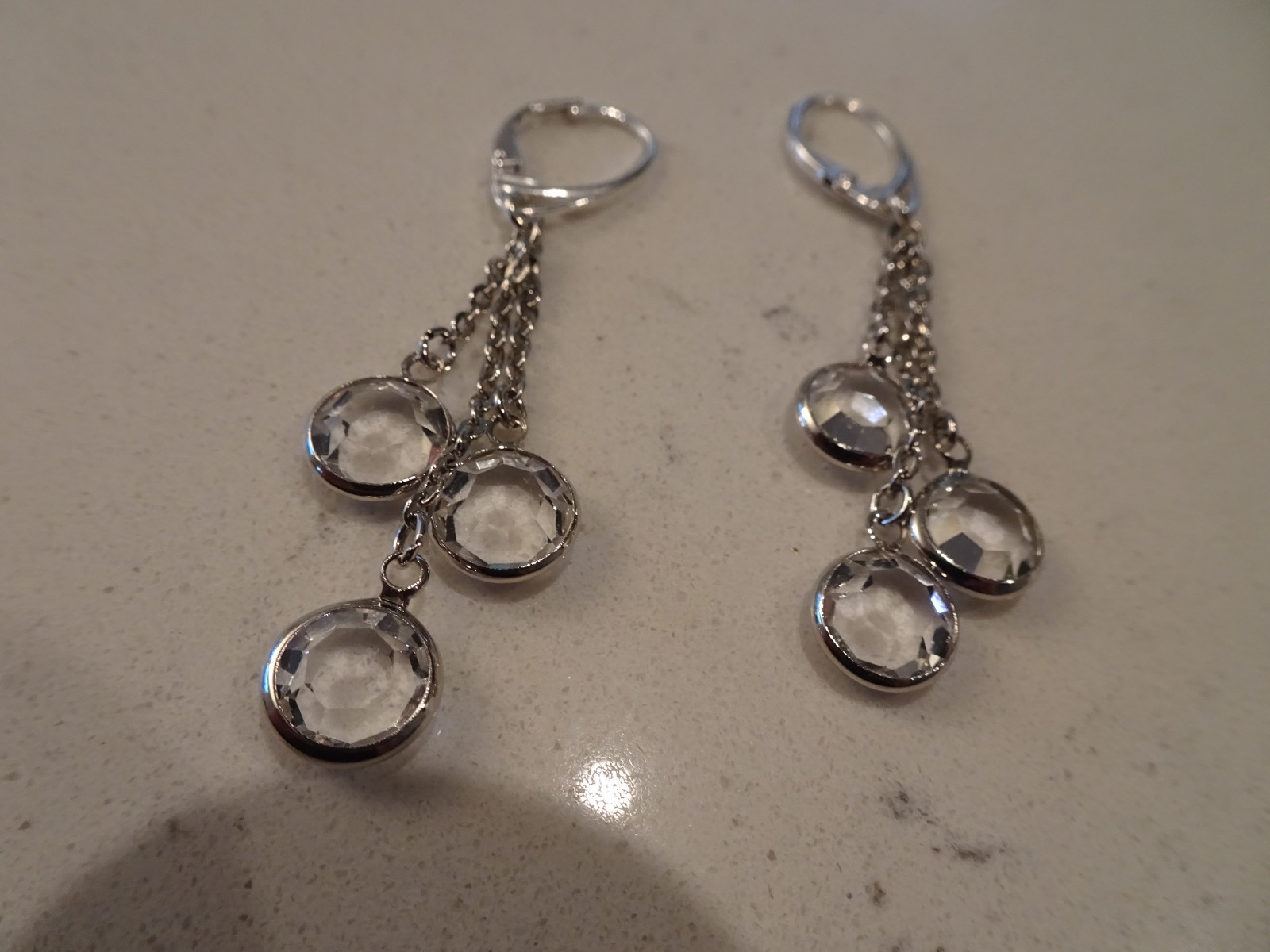 Vintage Swarovski Clear Pierced Silver Plated Dangle Earrings