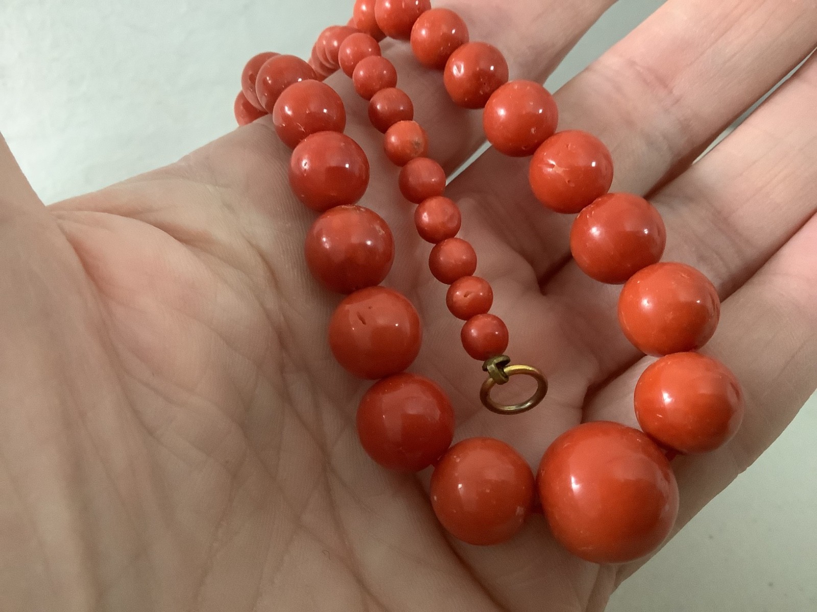 Antique genuine red coral graduated bead necklace 21 in 43.84g