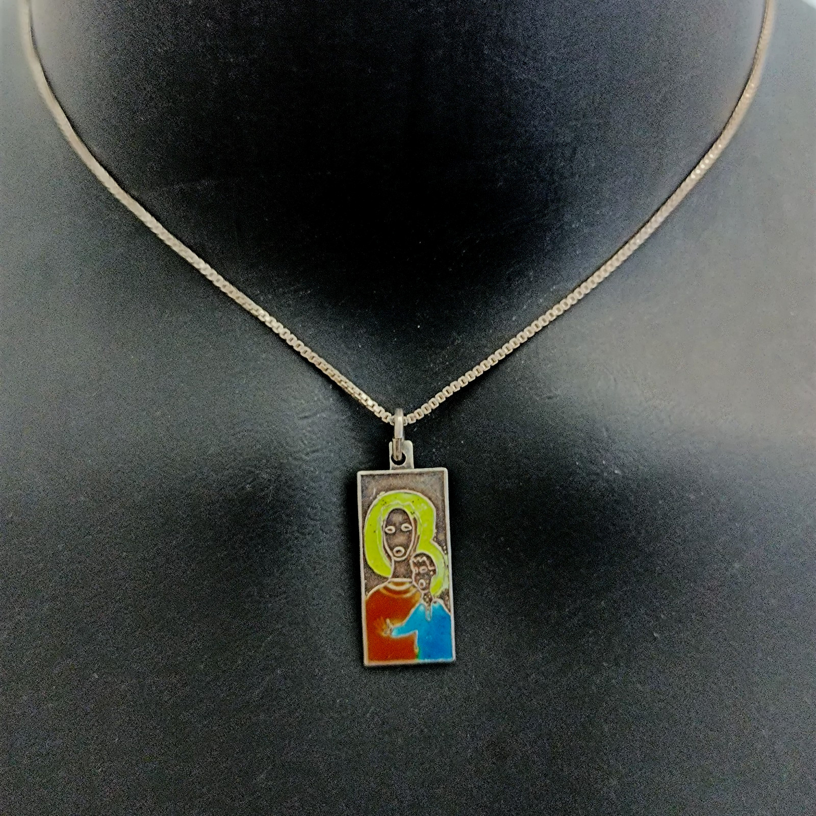 VTG 950 Silver Enamel Necklace Modernist Woman Child Artisan Abstract Pendant
