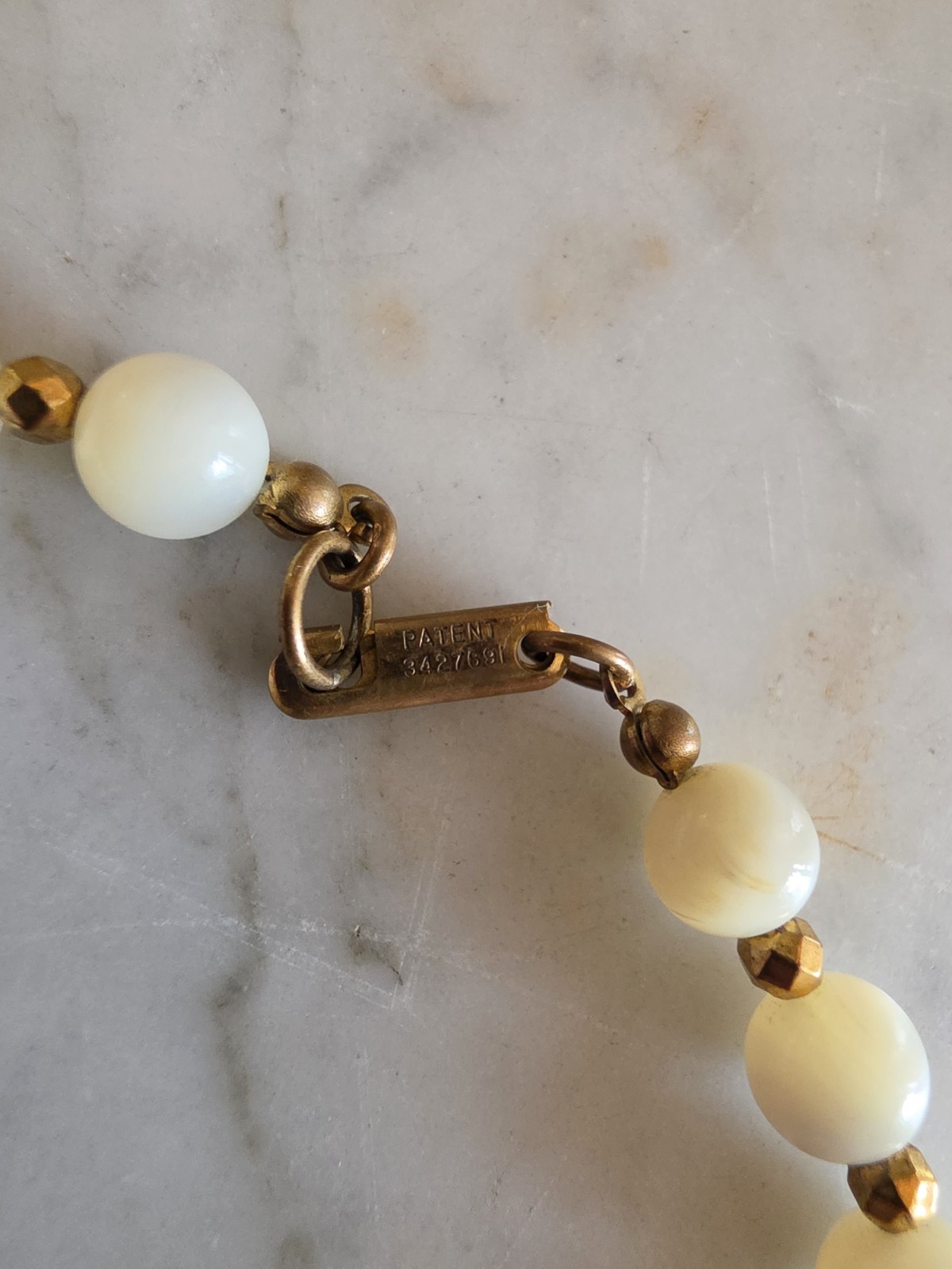 Miriam Haskell Signed Mother of Pearl & Coral Necklace