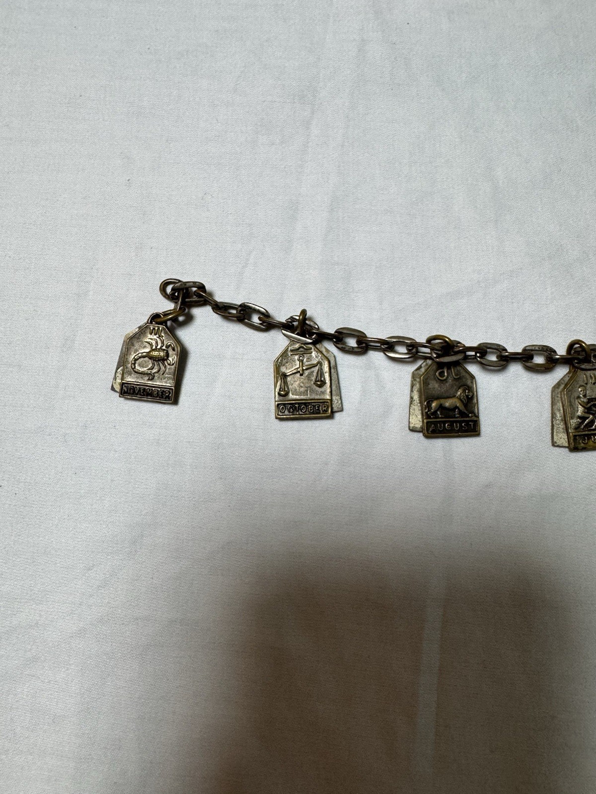 Vintage Zodiac Signs Charm Bracelet Antiqued Brass Tone Metal Astrology Jewelry
