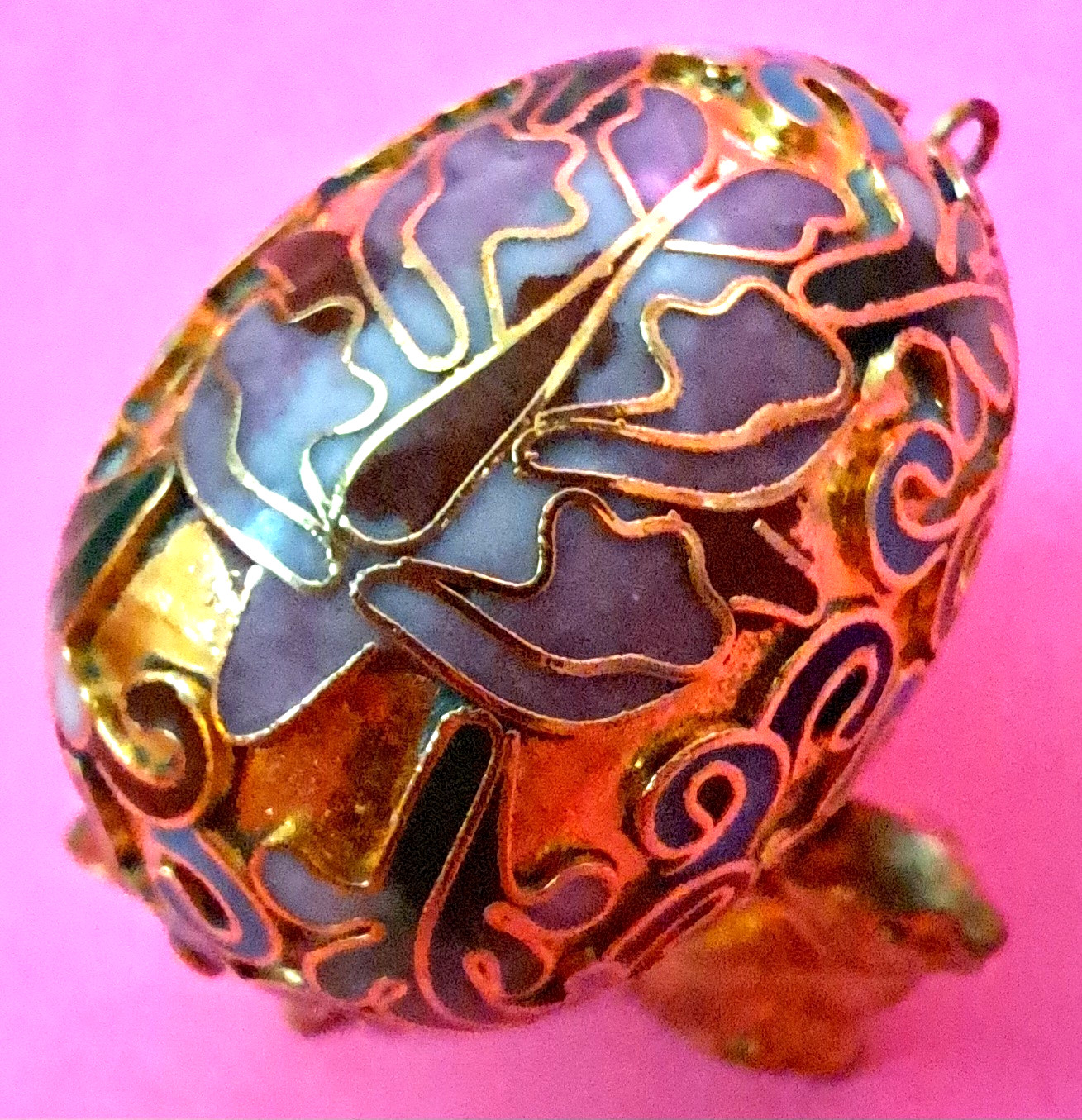 Vintage Chinese Enamel Cloisonne Egg Pendant or Ornament Colorful Egg & Stand