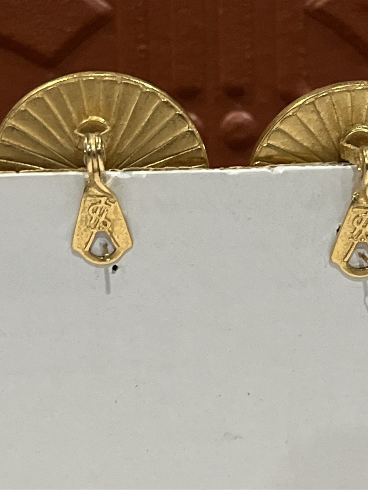 Vintage Yves Saint Laurent earrings Resin Ruby Stone Pierce Gold Tone Round