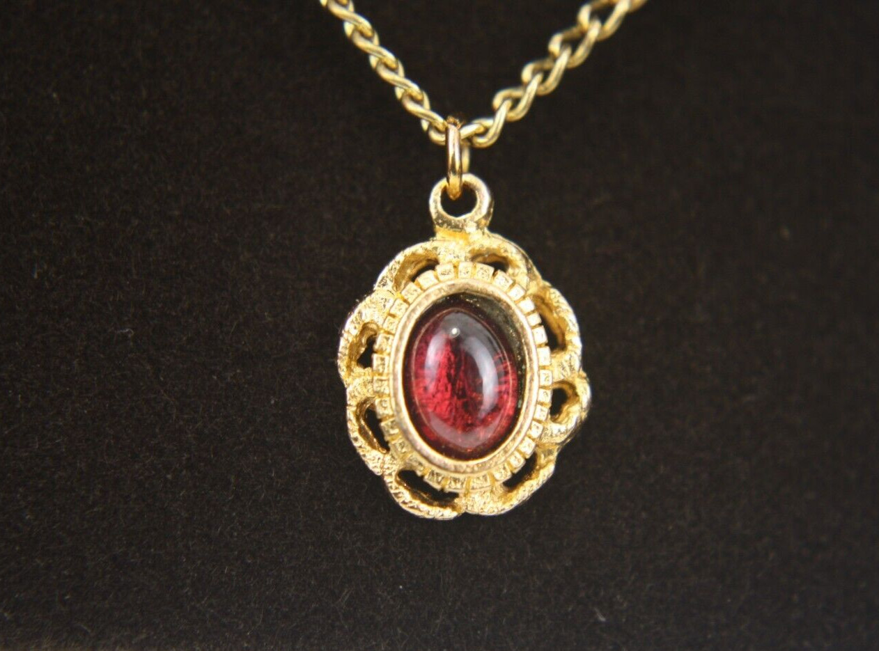 1984 Ronte Beverly Hills 1/2ct Garnet 14k Gold Electroplate Necklace Pendant COA