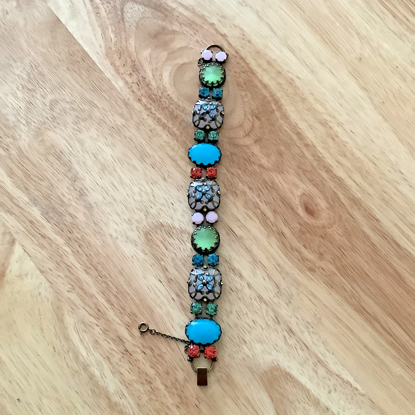 Vtg Sorrelli Wide Bracelet In Happy Birthday Color ~ MISSING 2 STONES