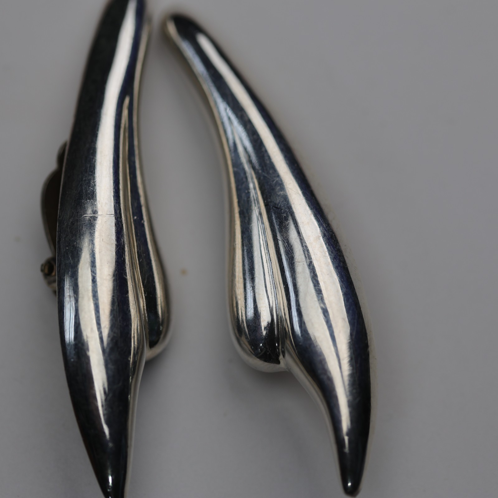 Wing Design Heavy Clip on Earrings Sterling Silver