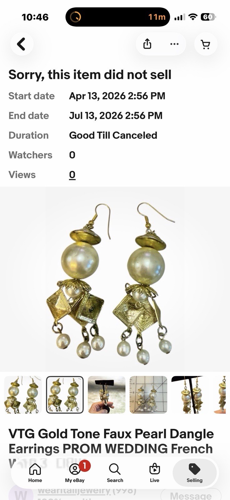 VTG Gold Tone Dangle Faux Pearls Earrings LOT 2 Pierced Lobe LIGHTWEIGHT READ 2″