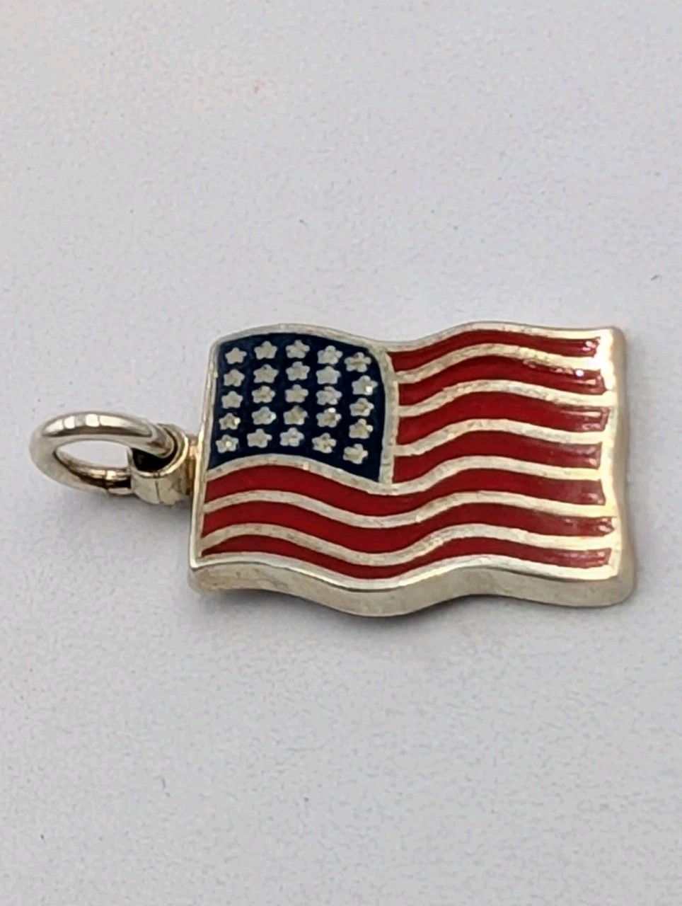 Vtg 925 Sterling Silver Blue Red Enamel American Flag Charm Waving USA Pendant