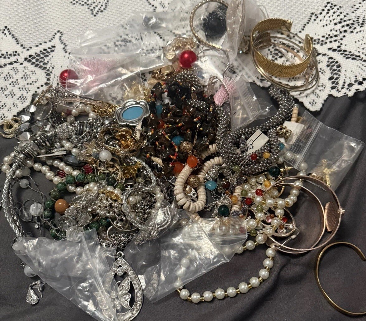 Mystery estate jewelry Jar Untested Wearable Vintage Modern 70 pieces